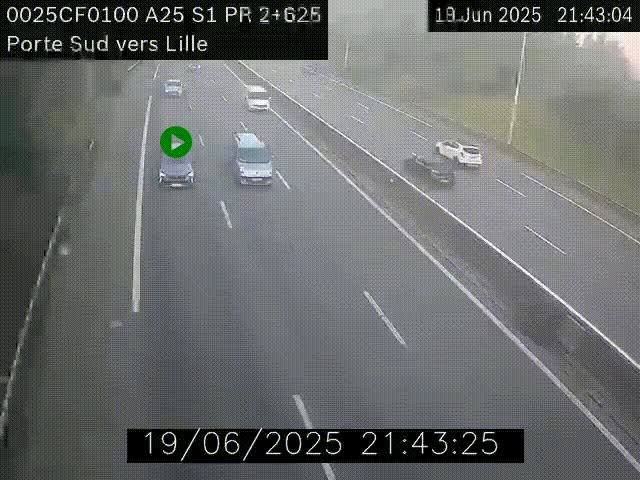 Webcam autoroute A25 sur le périphérique de Lille à hauteur de Lille-Sud et la sortie 3 Faches-Thumesnil. Vue orientée vers Lille-Centre.