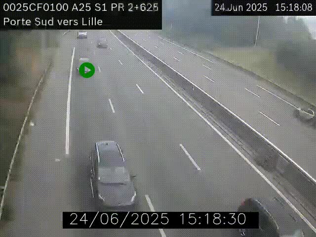 Webcam autoroute A25 sur le périphérique de Lille à hauteur de Lille-Sud et la sortie 3 Faches-Thumesnil. Vue orientée vers Lille-Centre.