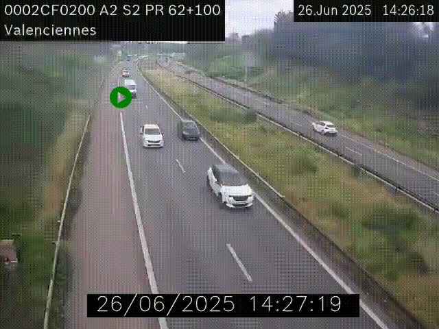 Webcam autoroute A2 à Valenciennes. Vue orientée vers Maubeuge et Mons (Belgique)