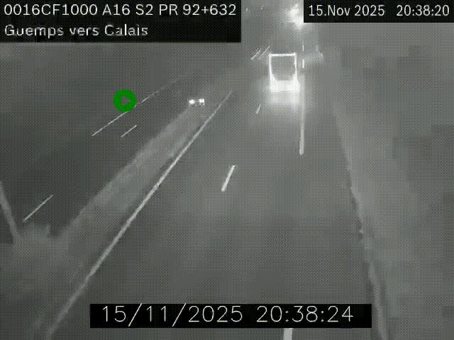 Webcam A16 juste après l'aire de repos d'Offekerque à Guemps. Vue orientée vers Calais