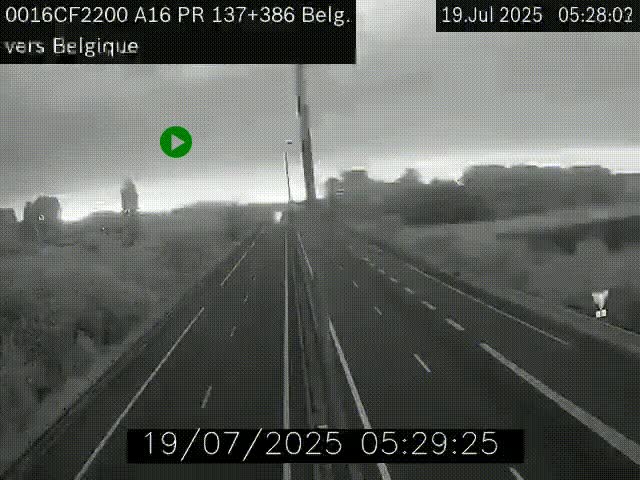 Webcam à la frontière franco-belge au niveau de Bray-Dunes/De-Panne sur l'autoroute A16. Vue orientée vers la Belgique