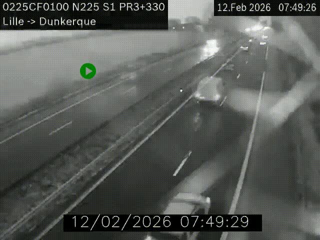 Webcam autoroute A25 (N225) à hauteur de Bergues (Bierne). Vue orientée vers Dunkerque.