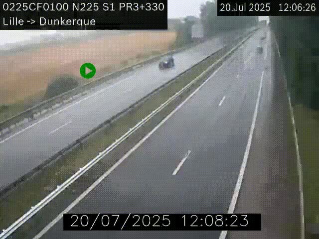 Webcam autoroute A25 (N225) à hauteur de Bergues (Bierne). Vue orientée vers Dunkerque.