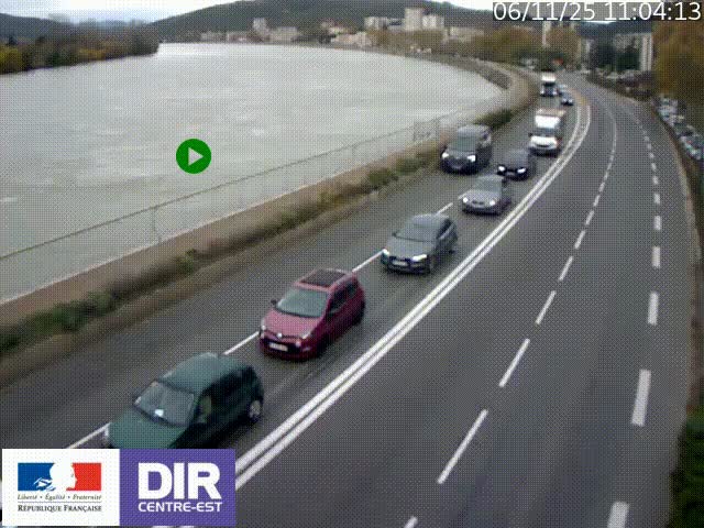 Webcam sur le quai Parjot à Vienne, aux Portes de Lyon, sur la Nationale 7, à la jonction avec le boulevard du Rhône-nord (D1407), caméra orientée vers Lyon