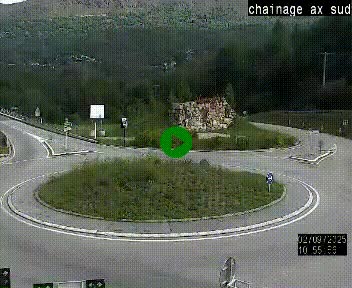 Webcam au nord d'Ax-les-Thermes au niveau de l'aire de chaînage de la N20. Vue orientée vers les Pyrénées, en direction de Pas de la Case