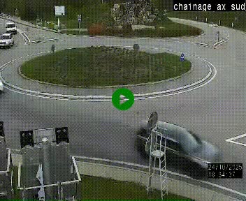 Webcam au nord d'Ax-les-Thermes au niveau de l'aire de chaînage de la N20. Vue orientée vers les Pyrénées, en direction de Pas de la Case
