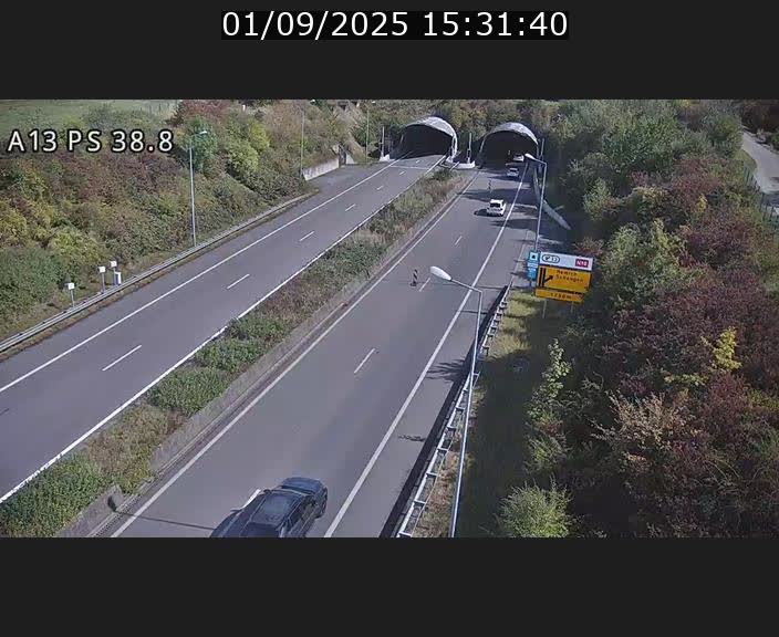 Webcam autoroute A13 à l'entrée ouest du tunnel Markusbierg à Schengen. Vue orientée vers Mondorf-les-Bains