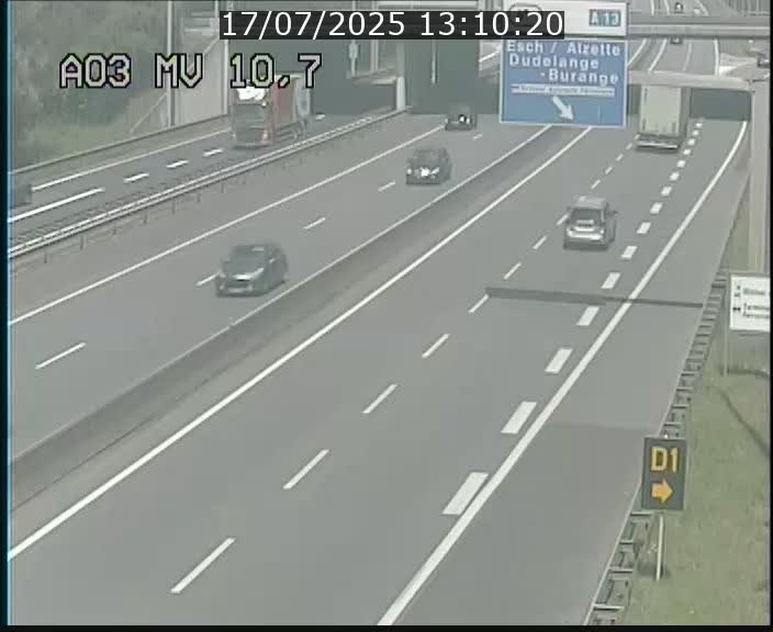 Traffic live webcam Luxembourg Croix de Bettembourg - A3 - BK 10.7 - direction France