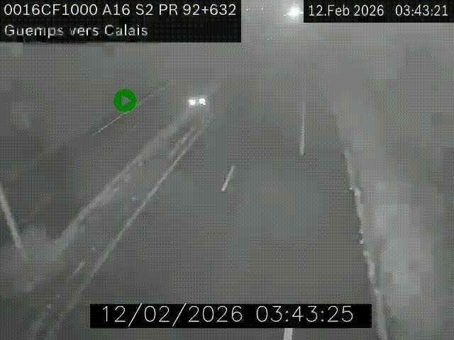 Webcam A16 juste après l'aire de repos d'Offekerque à Guemps. Vue orientée vers Calais
