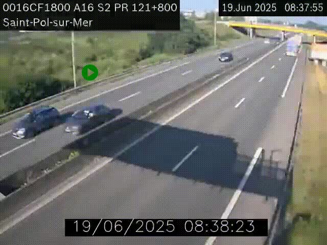 Webcam autoroute A16 à proximité de Dunkerque, à hauteur de la sortie Saint-Pol-sur-Mer. Vue orientée vers Calais