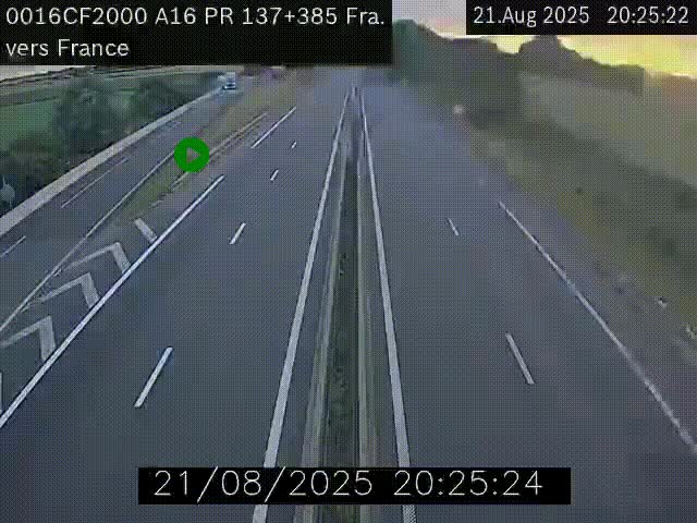 Webcam à la frontière franco-belge au niveau de Bray-Dunes/De-Panne sur l'autoroute A16. Vue orientée vers Calais