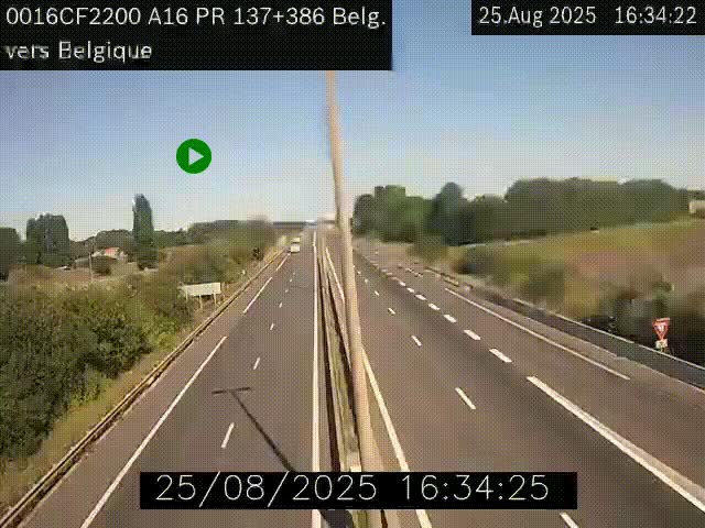 Webcam à la frontière franco-belge au niveau de Bray-Dunes/De-Panne sur l'autoroute A16. Vue orientée vers la Belgique