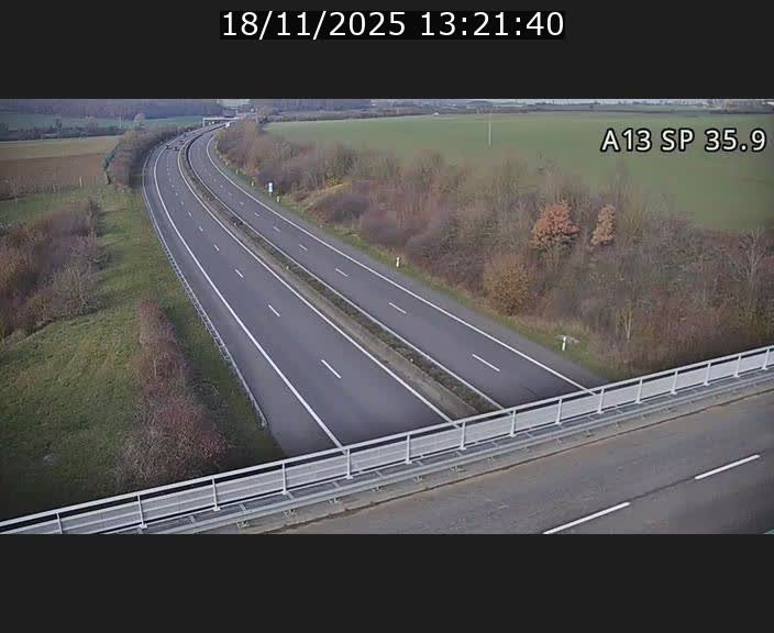 Webcam trafic sur A13 à l'entrée ouest du tunnel Markusbierg à Remerschen. Vue orientée vers Mondorf-les-Bains.