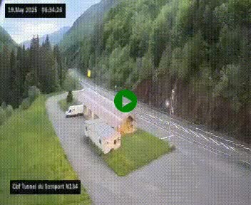 Webcam à l'entrée du tunnel du Somport, côté français, sur la N134, dans les Pyrénées, en direction de l'Espagne, à 1116 mètres d'altitude