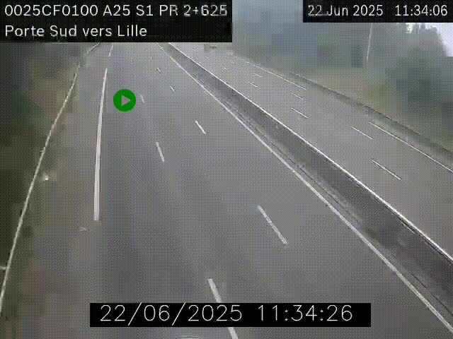 Webcam autoroute A25 sur le périphérique de Lille à hauteur de Lille-Sud et la sortie 3 Faches-Thumesnil. Vue orientée vers Lille-Centre.