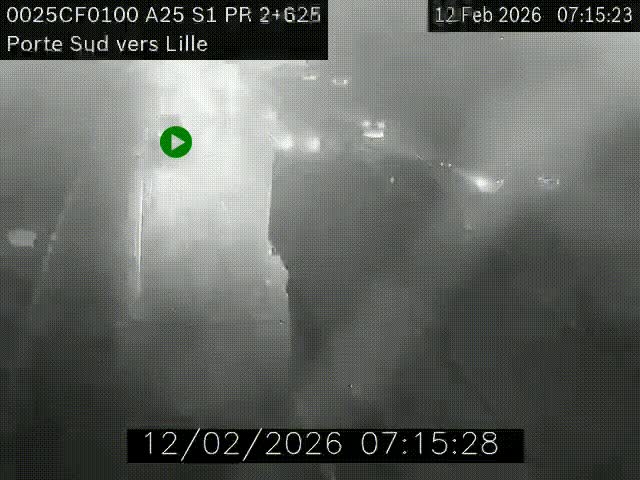 Webcam autoroute A25 sur le périphérique de Lille à hauteur de Lille-Sud et la sortie 3 Faches-Thumesnil. Vue orientée vers Lille-Centre.