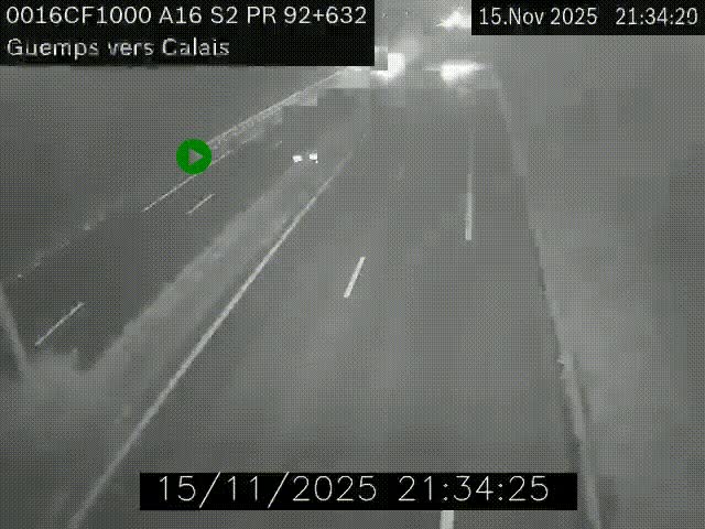 Webcam A16 juste après l'aire de repos d'Offekerque à Guemps. Vue orientée vers Calais