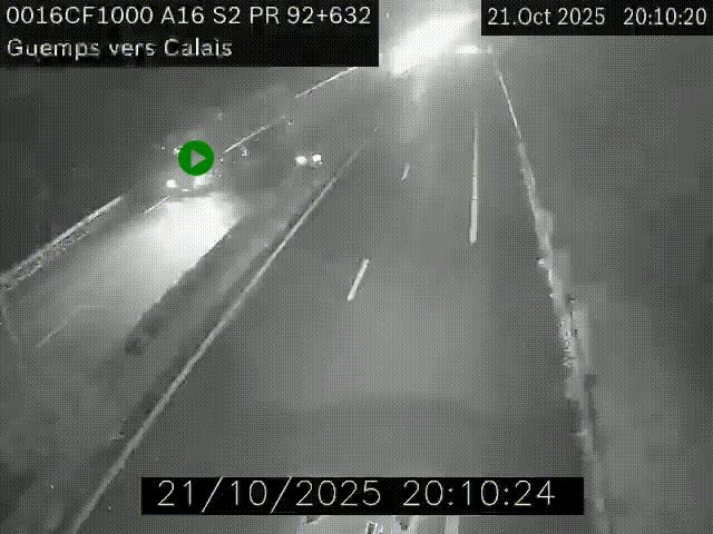 Webcam A16 juste après l'aire de repos d'Offekerque à Guemps. Vue orientée vers Calais