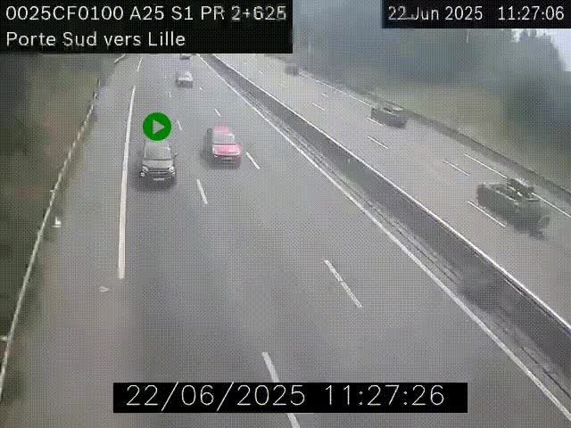 Webcam autoroute A25 sur le périphérique de Lille à hauteur de Lille-Sud et la sortie 3 Faches-Thumesnil. Vue orientée vers Lille-Centre.