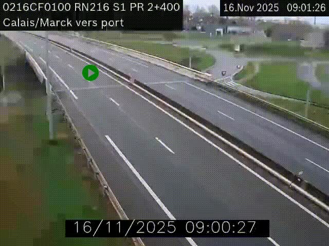 Webcam à Calais sur A216 (N216) en direction du port (harbour) de Calais.
