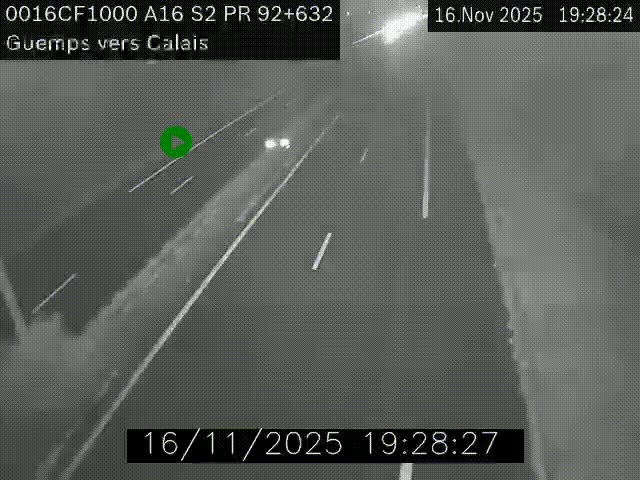 Webcam A16 juste après l'aire de repos d'Offekerque à Guemps. Vue orientée vers Calais