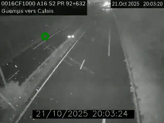 Webcam A16 juste après l'aire de repos d'Offekerque à Guemps. Vue orientée vers Calais