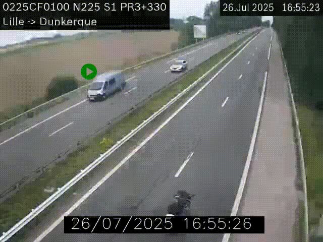 Webcam autoroute A25 (N225) à hauteur de Bergues (Bierne). Vue orientée vers Dunkerque.