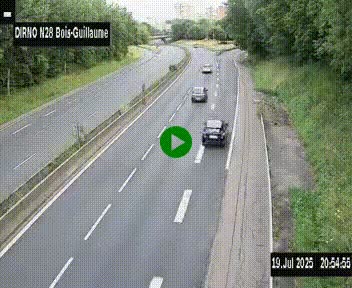 Webcam routière à hauteur de Bois-Guillaume en périphérie de Rouen. Vue orientée vers Rouen
