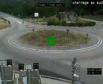 Webcam au nord d'Ax-les-Thermes au niveau de l'aire de chaînage de la N20. Vue orientée vers les Pyrénées, en direction de Pas de la Case