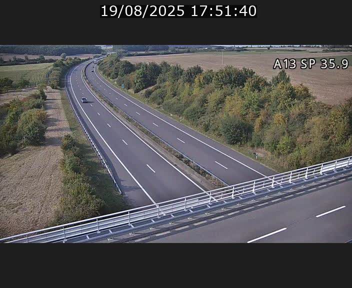 Webcam trafic sur A13 à l'entrée ouest du tunnel Markusbierg à Remerschen. Vue orientée vers Mondorf-les-Bains.