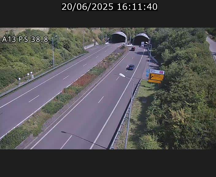 Webcam autoroute A13 à l'entrée ouest du tunnel Markusbierg à Schengen. Vue orientée vers Mondorf-les-Bains