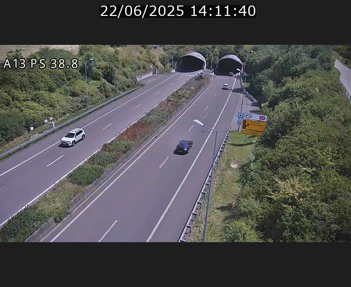 Webcam autoroute A13 à l'entrée ouest du tunnel Markusbierg à Schengen. Vue orientée vers Mondorf-les-Bains
