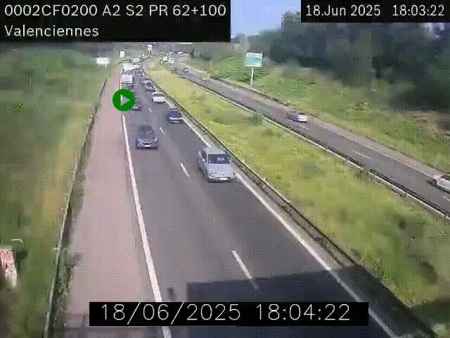 Webcam autoroute A2 à Valenciennes. Vue orientée vers Maubeuge et Mons (Belgique)