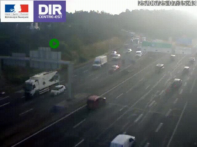 Caméra de circulation routière sur le boulevard périphérique Laurent Bonnevay de Lyon (D383) à hauteur de Bron, avant la jonction avec l'A43. Vue orientée vers l'échangeur