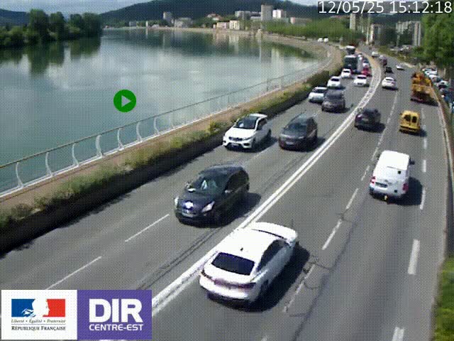 Webcam sur le quai Parjot à Vienne, aux Portes de Lyon, sur la Nationale 7, à la jonction avec le boulevard du Rhône-nord (D1407), caméra orientée vers Lyon