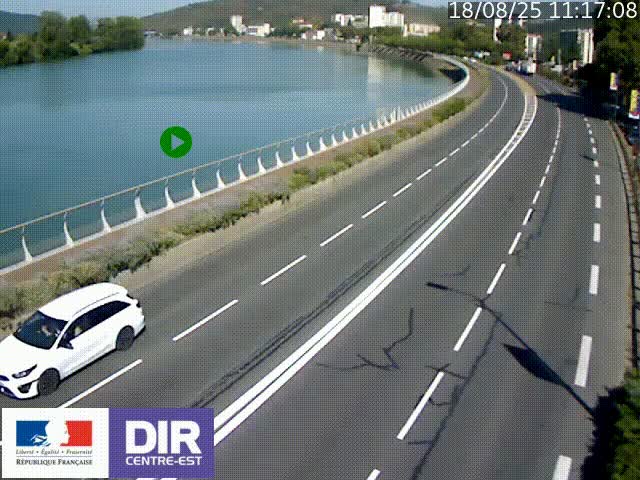 Webcam sur le quai Parjot à Vienne, aux Portes de Lyon, sur la Nationale 7, à la jonction avec le boulevard du Rhône-nord (D1407), caméra orientée vers Lyon