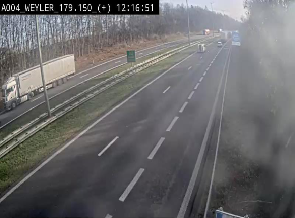 Webcam entre la sortie Arlon et la sortie Weyler sur l'E411. Vue orientée vers Luxembourg
