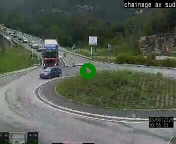 Webcam au nord d'Ax-les-Thermes au niveau de l'aire de chaînage de la N20. Vue orientée vers les Pyrénées, en direction de Pas de la Case