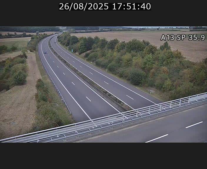 Webcam trafic sur A13 à l'entrée ouest du tunnel Markusbierg à Remerschen. Vue orientée vers Mondorf-les-Bains.