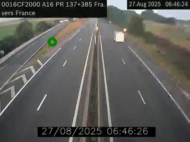 Webcam à la frontière franco-belge au niveau de Bray-Dunes/De-Panne sur l'autoroute A16. Vue orientée vers Calais