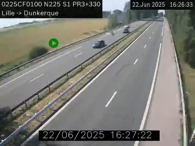 Webcam autoroute A25 (N225) à hauteur de Bergues (Bierne). Vue orientée vers Dunkerque.