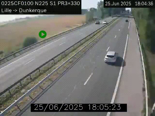 Webcam autoroute A25 (N225) à hauteur de Bergues (Bierne). Vue orientée vers Dunkerque.