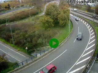 Caméra autoroute à la jonction entre l'A7 et la D301 (Boulevard urbain Sud de Lyon) à Feyzin, au sud de Lyon. Vue orientée vers Mions