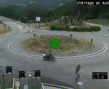 Webcam au nord d'Ax-les-Thermes au niveau de l'aire de chaînage de la N20. Vue orientée vers les Pyrénées, en direction de Pas de la Case