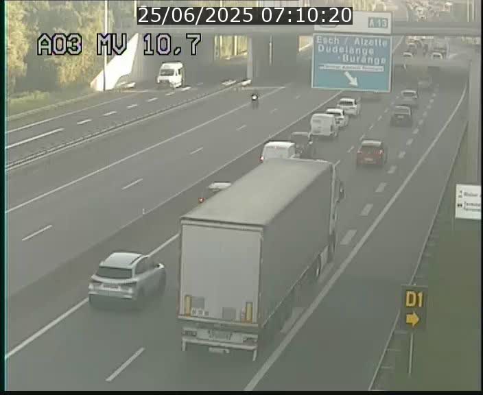 Traffic live webcam Luxembourg Croix de Bettembourg - A3 - BK 10.7 - direction France