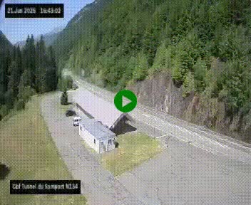Webcam à l'entrée du tunnel du Somport, côté français, sur la N134, dans les Pyrénées, en direction de l'Espagne, à 1116 mètres d'altitude