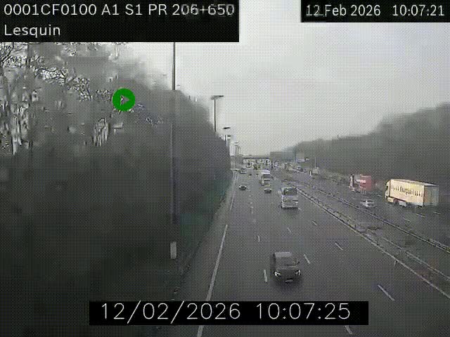 Webcam autoroute A1 à hauteur de Lesquin. Vue orientée vers Lille