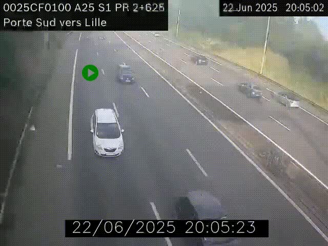 Webcam autoroute A25 sur le périphérique de Lille à hauteur de Lille-Sud et la sortie 3 Faches-Thumesnil. Vue orientée vers Lille-Centre.
