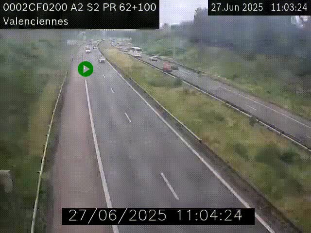 Webcam autoroute A2 à Valenciennes. Vue orientée vers Maubeuge et Mons (Belgique)