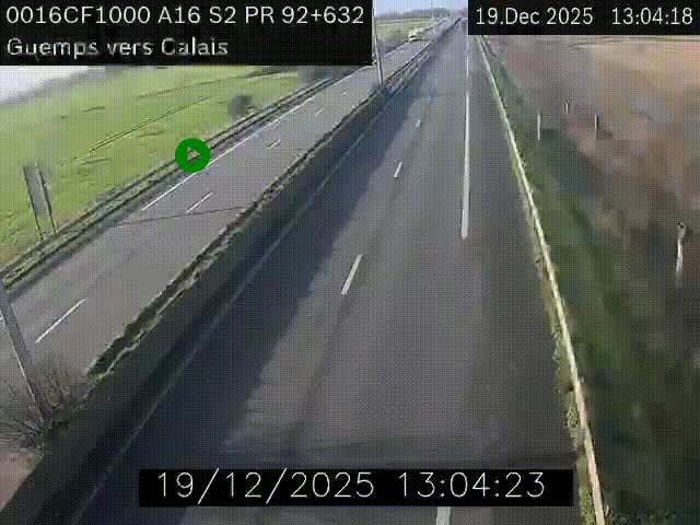 Webcam A16 juste après l'aire de repos d'Offekerque à Guemps. Vue orientée vers Calais